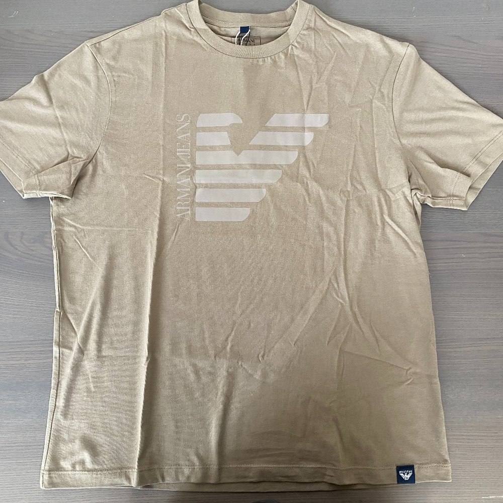 Men's Beige Armani Jeans T-Shirt with Logo (Size: XL)